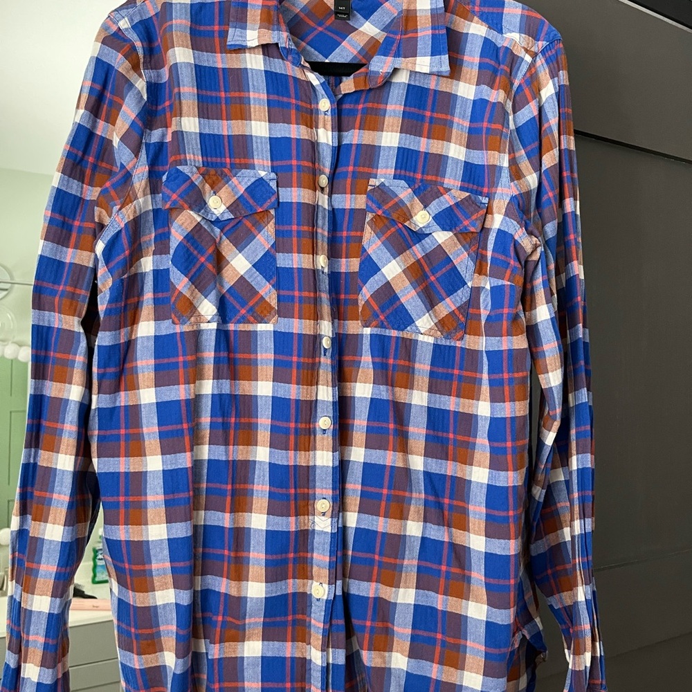 J. Crew Blue, Brown & White Plaid Button-Down Shirt
